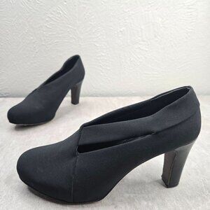 Eileen Fisher Ankle Booties Black Minimalist Dressy High Heel Shoe Boots Sz 6.5